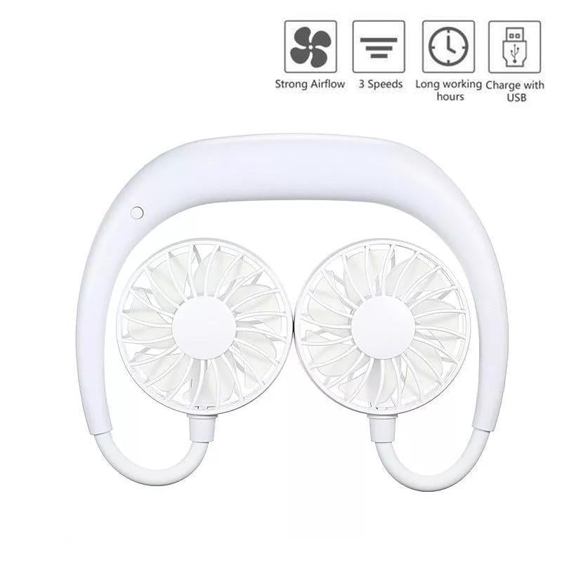 875 Portable USB Battery Rechargeable Mini Fan - Headphone Design Wearable Neckband Fan