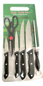 312 Kitchen Combo -Stainless Steel 4pc Knife, Sharpening Steel and Scissor with Cutting Board