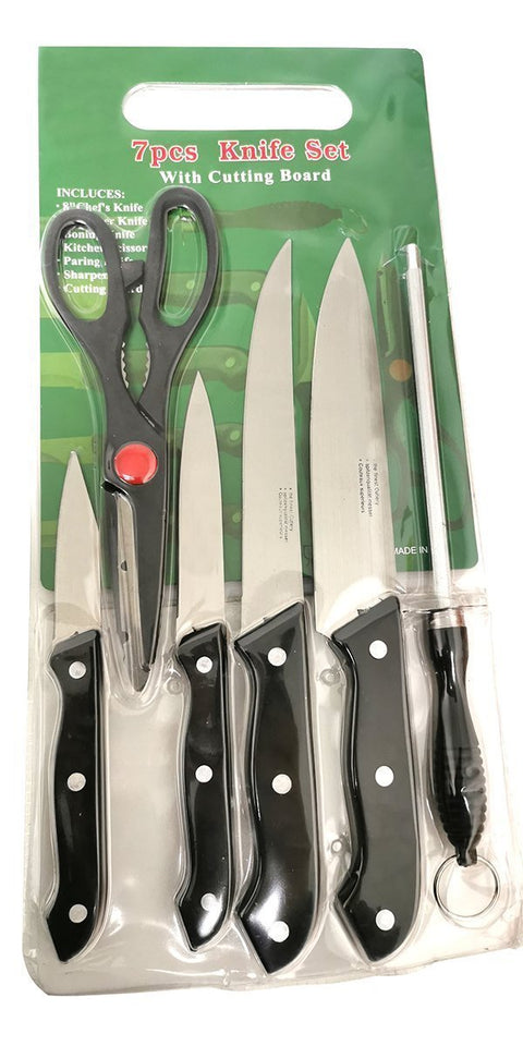 312 Kitchen Combo -Stainless Steel 4pc Knife, Sharpening Steel and Scissor with Cutting Board