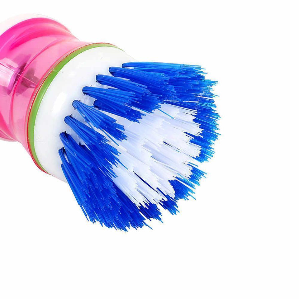 159 Plastic Wash Basin Brush Cleaner with Liquid Soap Dispenser (Multicolour)