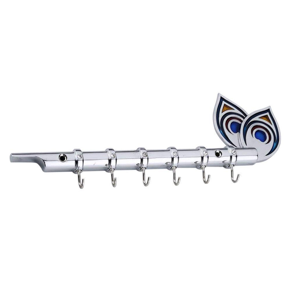 317_Flute Shape Stainless Steel Key Holder Stand ( Chrome Antique Finish, 9" X 2", Silver)