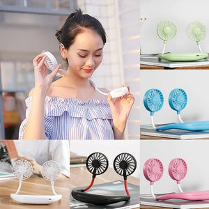 875 Portable USB Battery Rechargeable Mini Fan - Headphone Design Wearable Neckband Fan