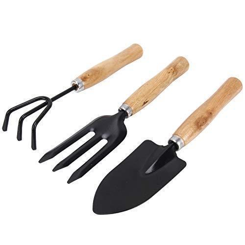 Your Brand Gardening Tools - Reusable Rubber Gloves, Flower Cutter & Garden Tool Wooden Handle (3pcs-Hand Cultivator, Small Trowel, Garden Fork)