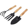 Your Brand Gardening Tools - Reusable Rubber Gloves, Flower Cutter & Garden Tool Wooden Handle (3pcs-Hand Cultivator, Small Trowel, Garden Fork)