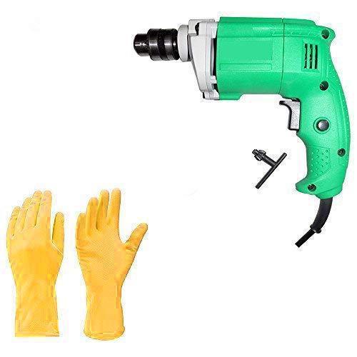 Your Brand Metal Electric Drill and Gloves (Multicolor, 2-Pieces)