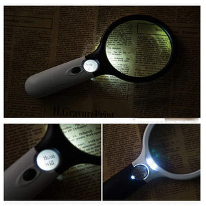 449 Handheld Reading Magnifier Glass 3X, 45X with 3 LED Lights for Reading/Maps/Watch Repair