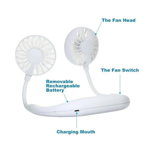 875 Portable USB Battery Rechargeable Mini Fan - Headphone Design Wearable Neckband Fan