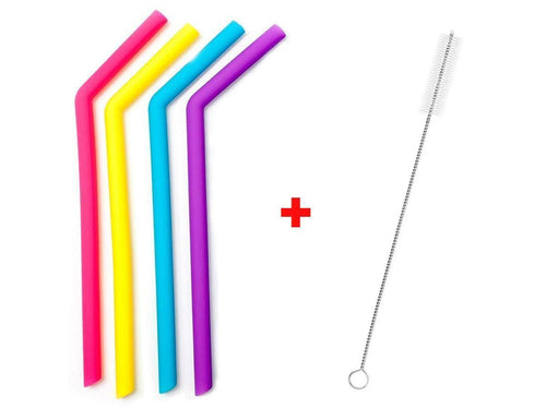 Your Brand Food Grade Silicone Straws(4pc) & Straw Cleaning Brush(1pc)