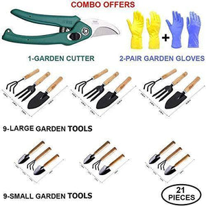 Your Brand Garden 21pc Super Combo-Hand Cultivator(Big 3pc+Small 3pc), Small Trowel (Big 3pc+Small 3pc), Garden Fork(Big 3pc+Small 3pc) , Garden Scissors Pruning Seeds & Reusable Mix Color Glove(2pc)