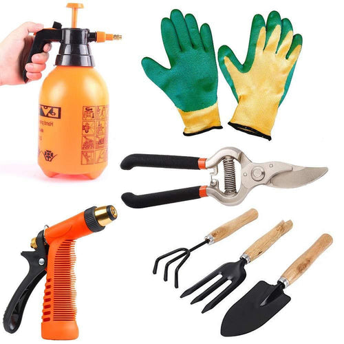 Your Brand Gardening Tools - Water Lever Spray Gun | Cultivator, Small Trowel, Garden Fork | Pressure Garden Spray Bottle | Falcon Gloves | Garden Shears Pruners Scissor (8-inch)