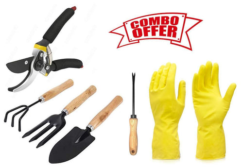 Your Brand Gardening Combos Tool kit - Hand Cultivator, Small Trowel, Garden Fork, Hand Weeder Straight and Garden Shears Sharp Cutter Pruners Scissor with Gardening Reusable Gloves