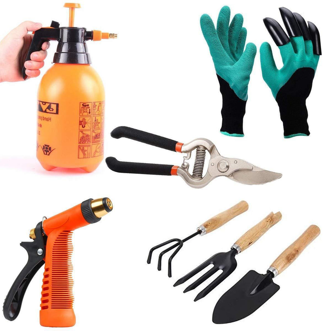 Your Brand Gardening Tools - Water Lever Spray Gun | Cultivator, Small Trowel, Garden Fork | Pressure Garden Spray Bottle | Genie Gloves | Garden Shears Pruners Scissor (8-inch)