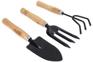 Your Brand Gardening Tools - Flover Cutter & Garden Tool Wooden Handle (3pcs-Hand Cultivator, Small Trowel, Garden Fork)