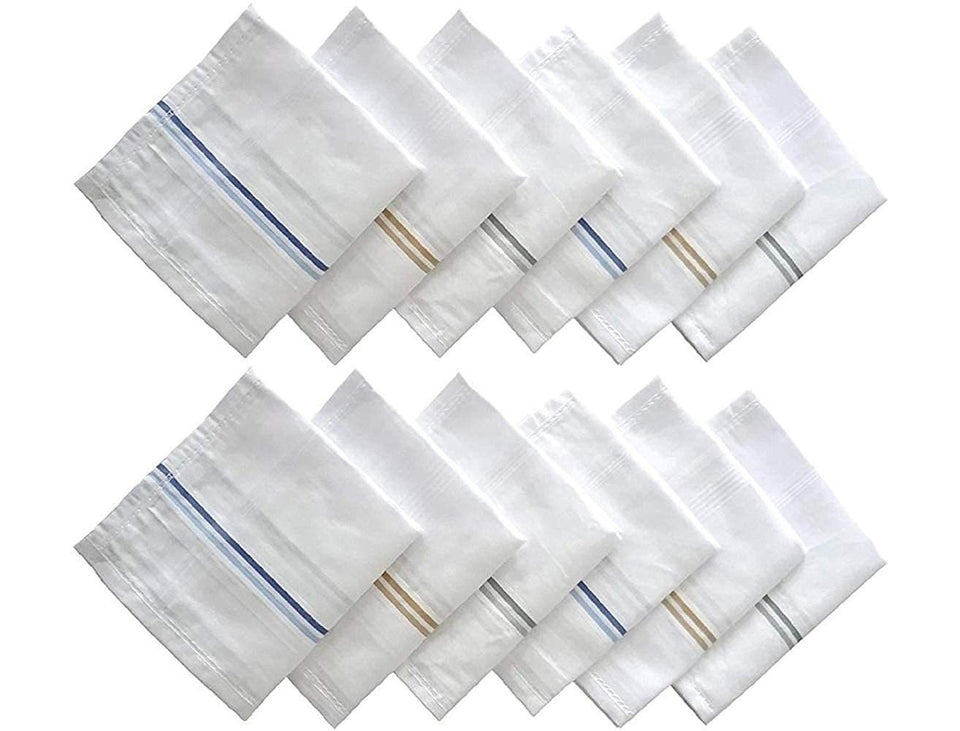 595 Men's Cotton Handkerchief (White, 12 pcs)