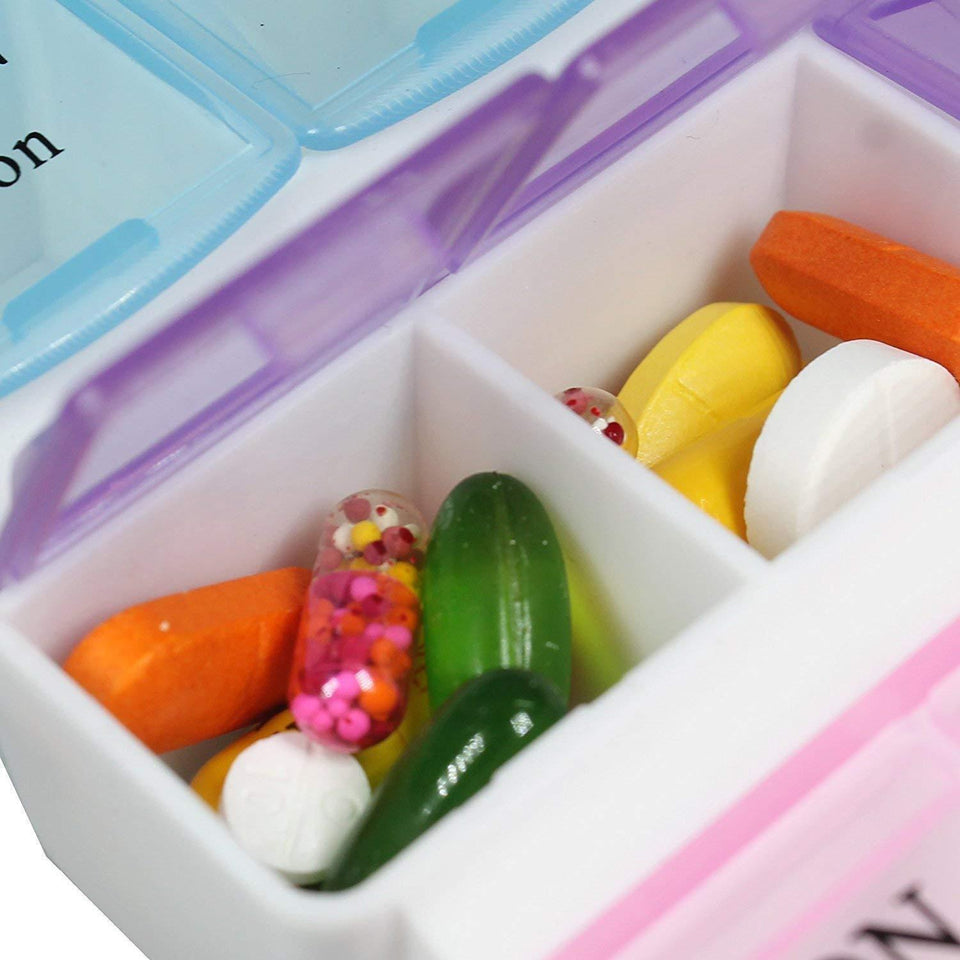 383 Pill Case- 4 Row 28 Squares Weekly 7 Days Tablet Box Holder Medicine Storage Organizer Container