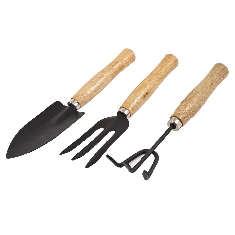 Your Brand Gardening Tools - Falcon Gloves, Flower Cutter/Scissor & Garden Tool Wooden Handle (3pcs-Hand Cultivator, Small Trowel, Garden Fork)