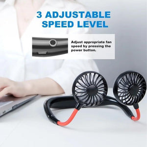 875 Portable USB Battery Rechargeable Mini Fan - Headphone Design Wearable Neckband Fan