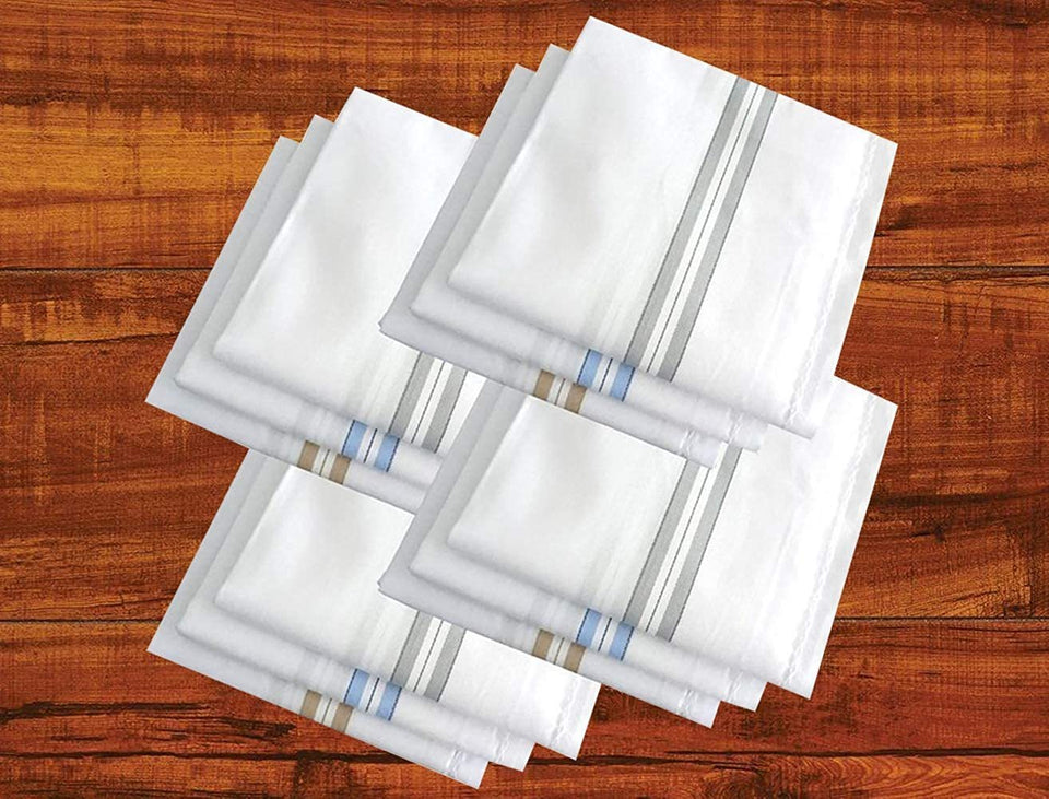 595 Men's Cotton Handkerchief (White, 12 pcs)