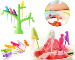 Your Brand Fancy Bird Table Fork with Stand for Eating Fruits - Pack of 6