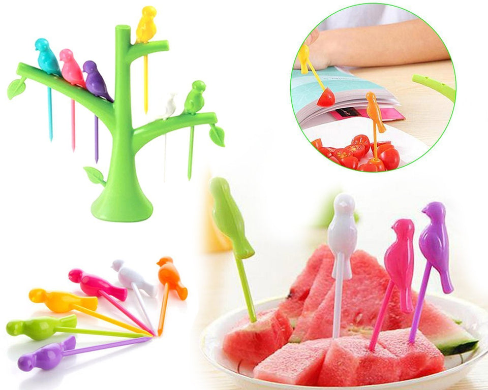 Your Brand Fancy Bird Table Fork with Stand for Eating Fruits - Pack of 6