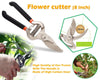 Your Brand Gardening Tools - Reusable Rubber Gloves, Pruners Scissor(Flower Cutter) & Garden Tool Wooden Handle (3pcs-Hand Cultivator, Small Trowel, Garden Fork)