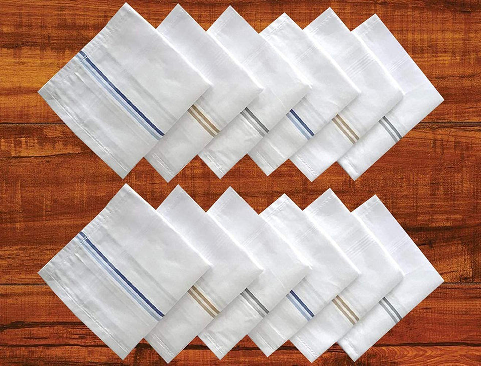 595 Men's Cotton Handkerchief (White, 12 pcs)