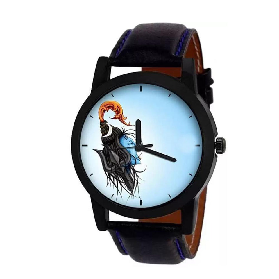 wt1003- Unique & Premium Analogue Watch Lord Shiva Print Multicolour Dial Leather Strap (Shiv 3)